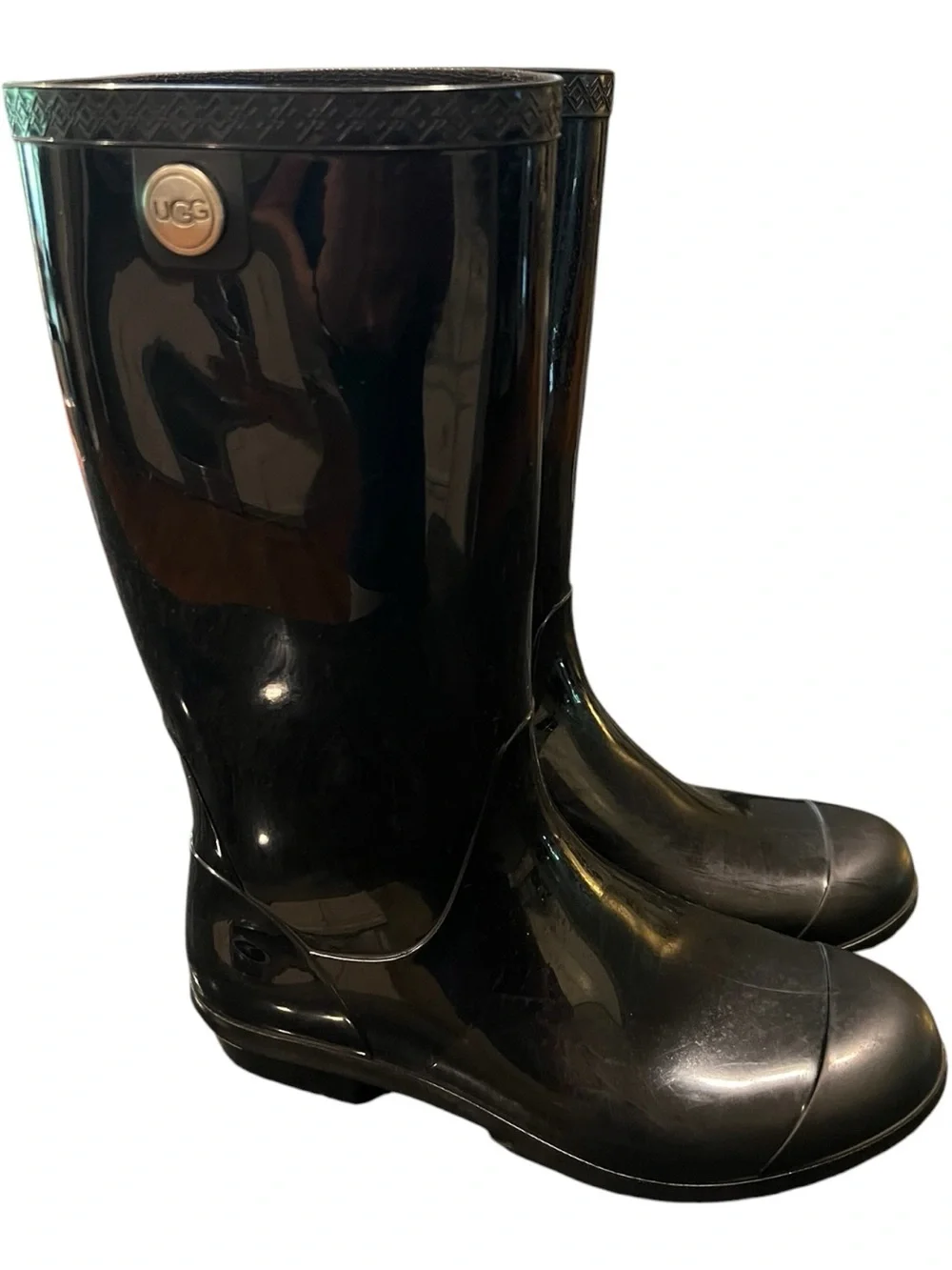 Minimalist Ugg Sienna Glossy Black Waterproof Rain Boots Fur Insole Size 9 Women